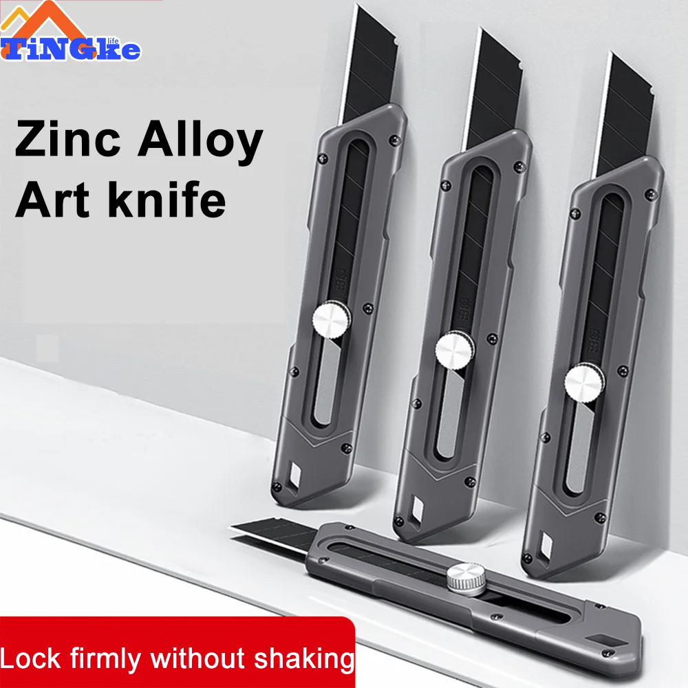 Imagem -02 - Zinc Alloy Utility Knife com Lâminas Pequeno Portátil Desmontar Metal Blade Cortador de Caixa de Papel Arte de Travamento Automático Papelaria