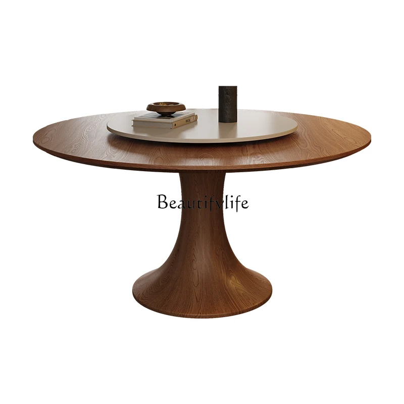 

Medieval ash wood solid wood dining table French retro style log with turntable round