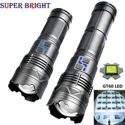 Powerful 10000W GT60 LED Flashlight High Power Rechargeable Lamp Tactical Defense Camping Self-Defense 18650 Shocker Flashlights