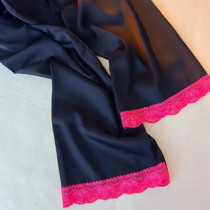 2024 New Sexy Sleepwear Women's Spring Autumn with Ice Silk Long Sleeves and Thin Styles Fashionable Suitable Pajama Sets