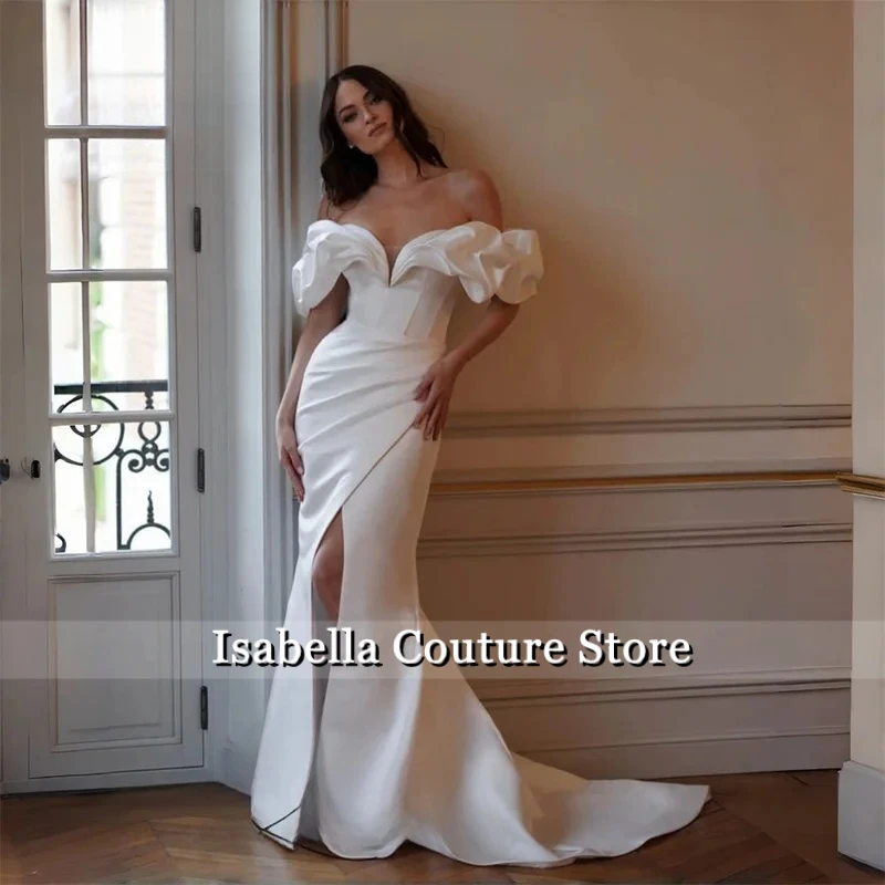 Elegant Satin Off The Shoulder Mermaid Wedding Dress 2026 Sweetheart Slit Pleat Bridal Gown Vestidos De Noiva Customized