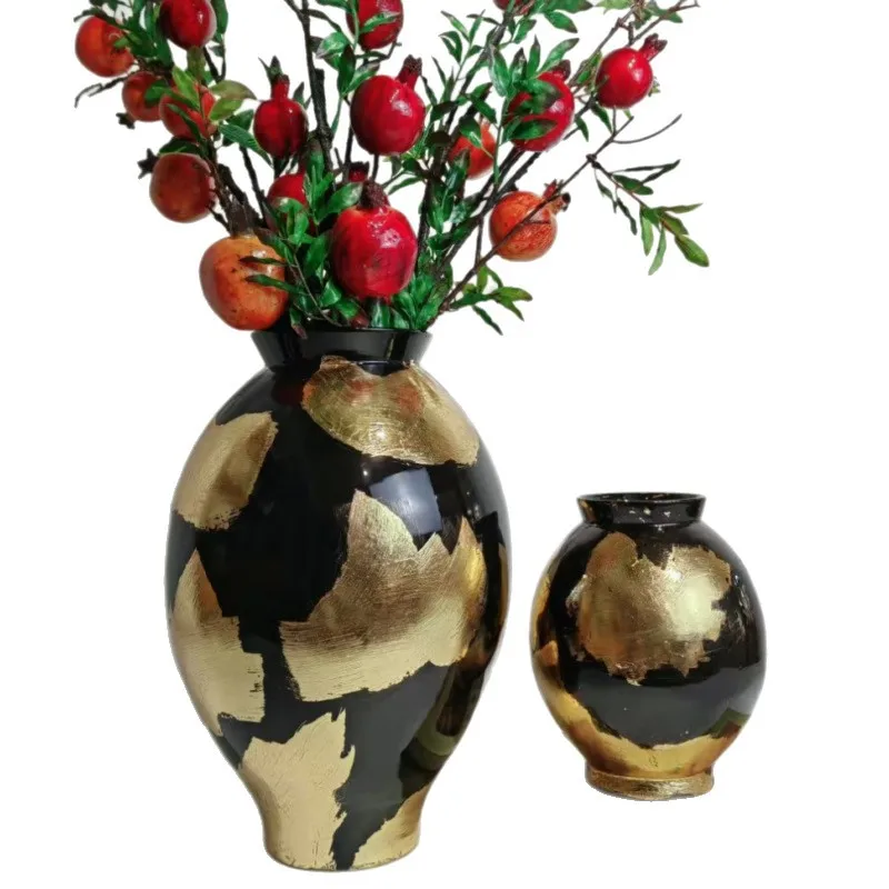 

New Chinese ceramic vase, hand-pasted gold foil flower ware, oriental aesthetic retro flowers can be raised