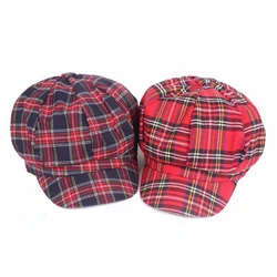 2020 Women Plaid Beret Hat British Style Red and Black Square Retro Newsboy Caps Military Octagonal Cap Female Visor Caps