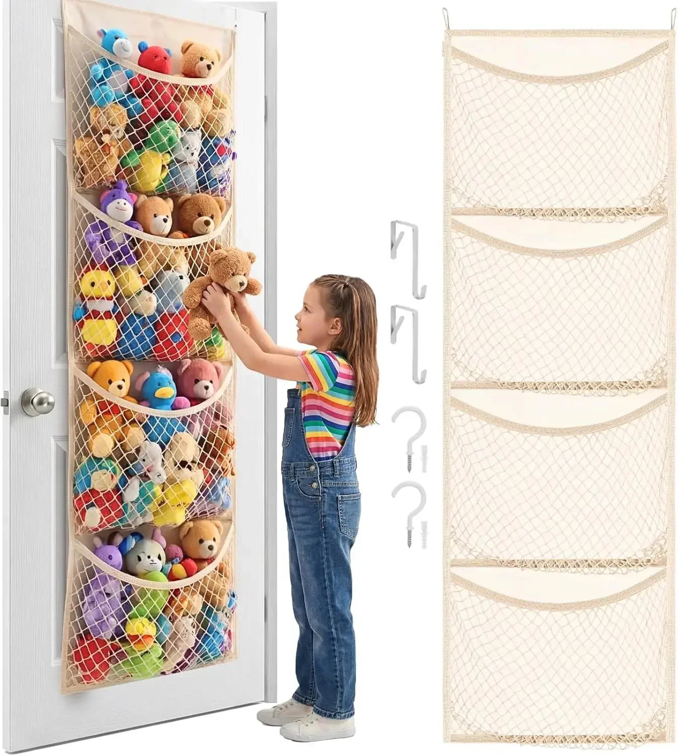 

Cotton Stuffed Animal Storage, 4-Pocket Door Organizer for Nursery & Kids Room