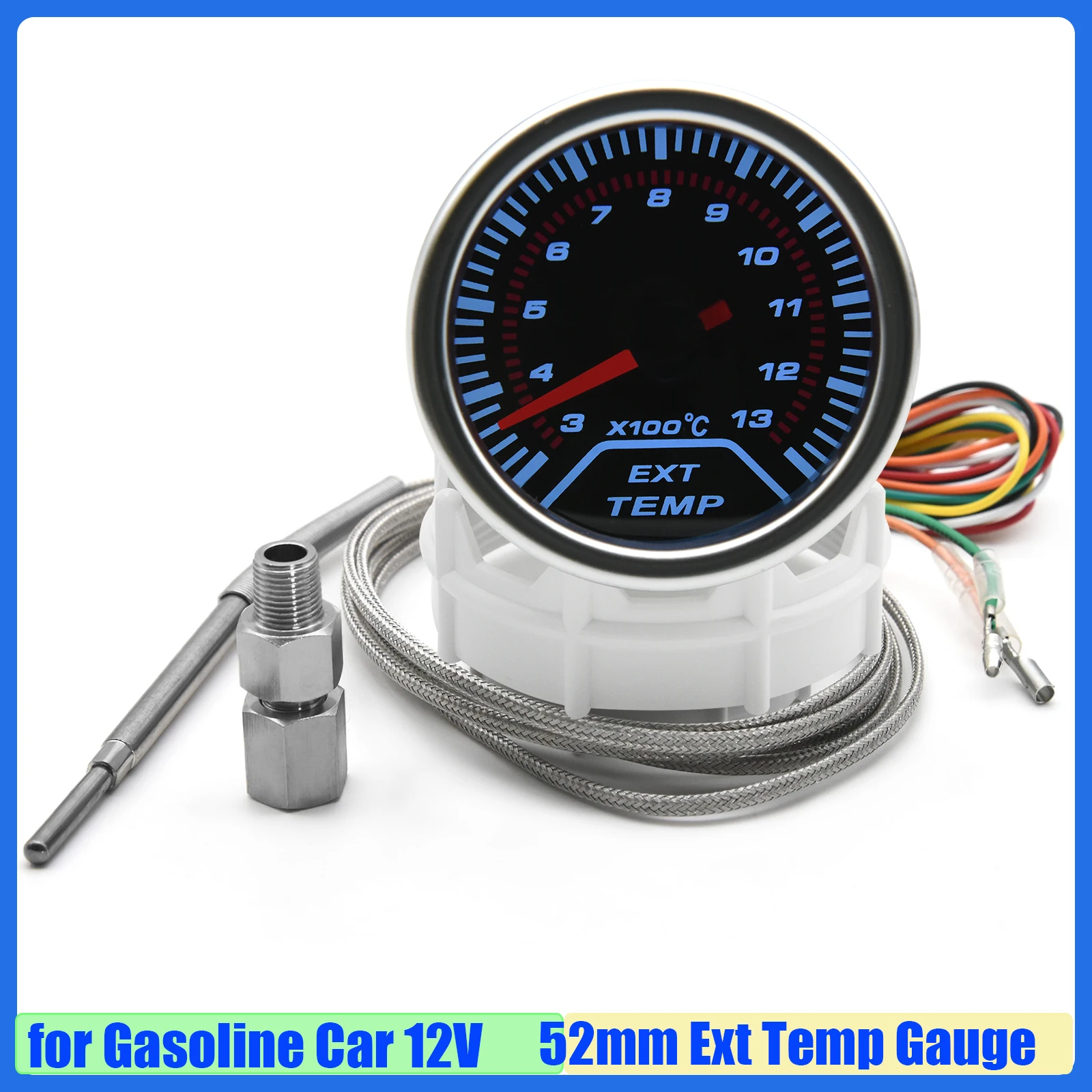 2" 52mm Car Smoke lens Exhaust Gas Temperature Gauge EGT 300-1300 Celsius ETG Gauge With sensor Car Meter for Gasoline Car 12V