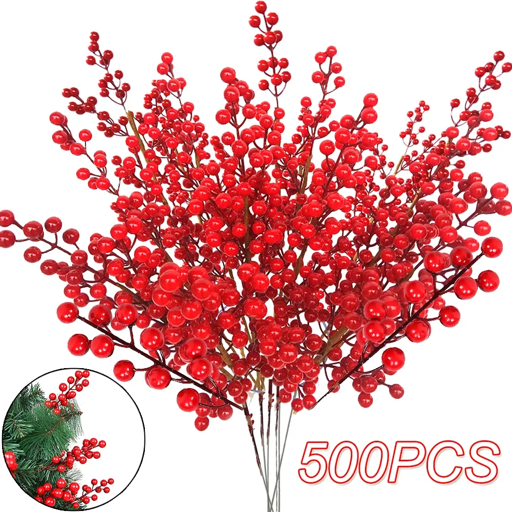 

500pcs Christmas Simulation Berry 14 Berries Artificial Flower Fruit Cherry Plants Home Christmas Party Decoration DIY Gift