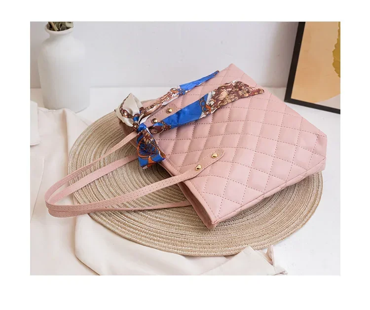 Large Capacity Lingge Embroidery Bag New Trendy Simple Scarf Tote Bag One Shoulder Bucket Bag Bags for Women