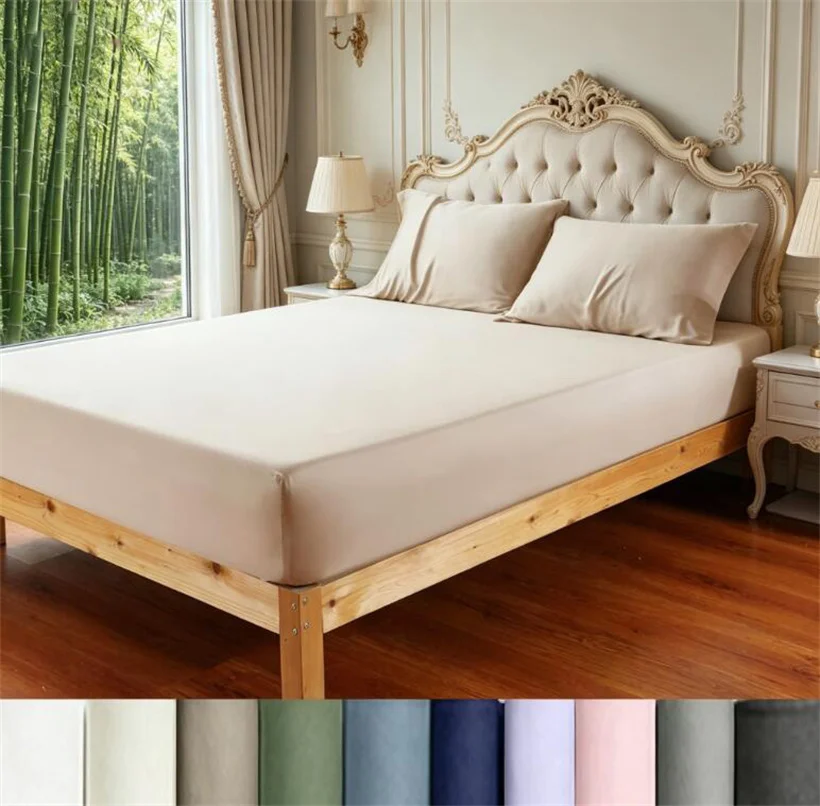 Smooth Fitted Sheet, 100% Bamboo Fitted Sheets, Soft Smooth Cooling and Breathable Bed Sheet with Elastic Bands Mattress Cover