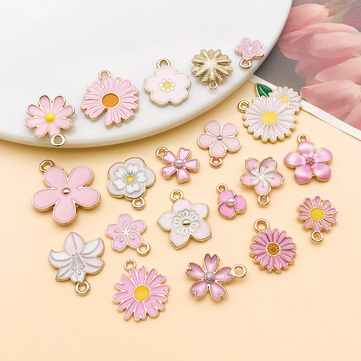 20 Stück rosa Emaille-Anhänger aus Legierung, verschiedene Stile, Anhänger für DIY-Armbänder, Halsketten, Ohrringe, Schmuckherstellung, Zubehör – Detail 7