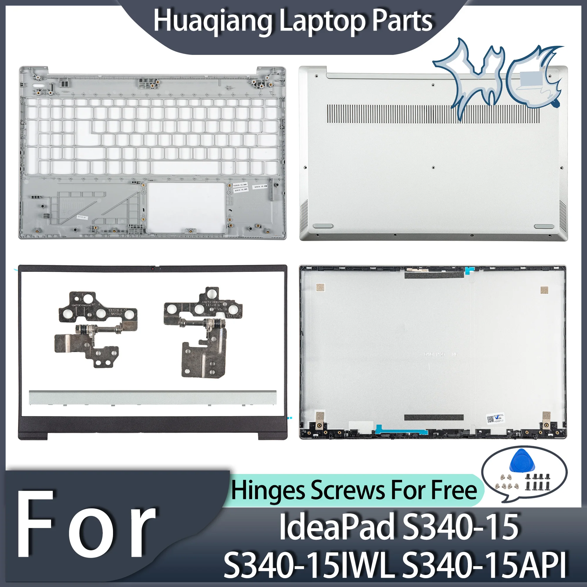 Peças do portátil para IdeaPad, prata LCD tampa traseira, moldura Palmrest, caixa inferior, reparação de habitação, S340-15, S340-15IWL, S340-15api