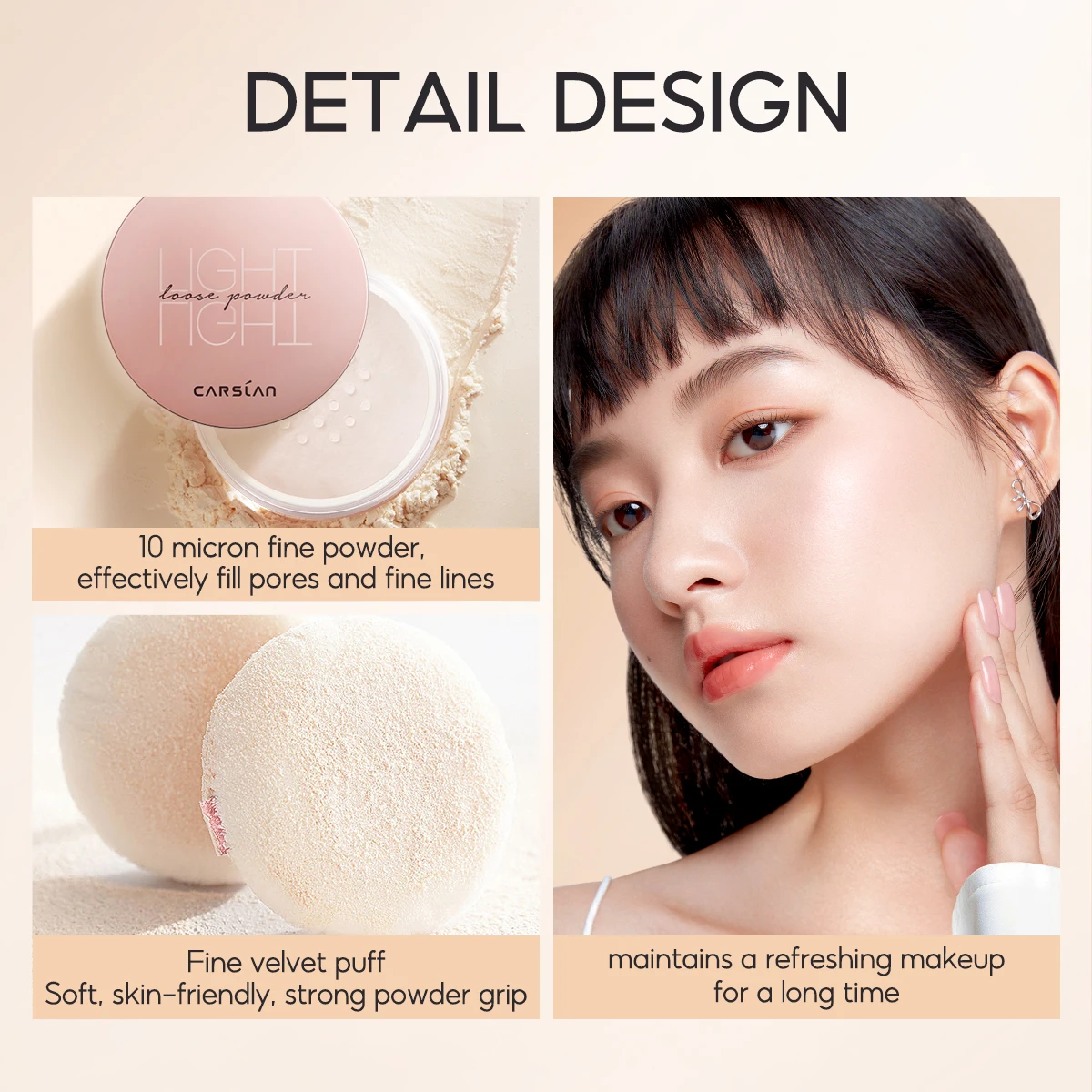 CARSLAN Brighten Loose Finishing Powder Makeup Oil Control Waterproof Long Lasting Matte Translucent Face Setting Powder Fixer