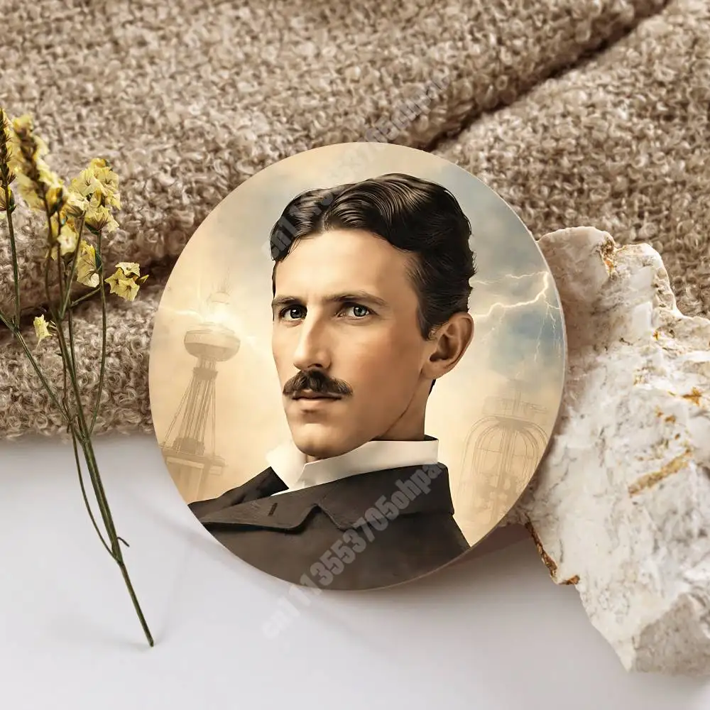 Scientist Nikola Tesla Electricity Wooden Cup Mat Americano Beer Milk Water Coaster for Baking Studio