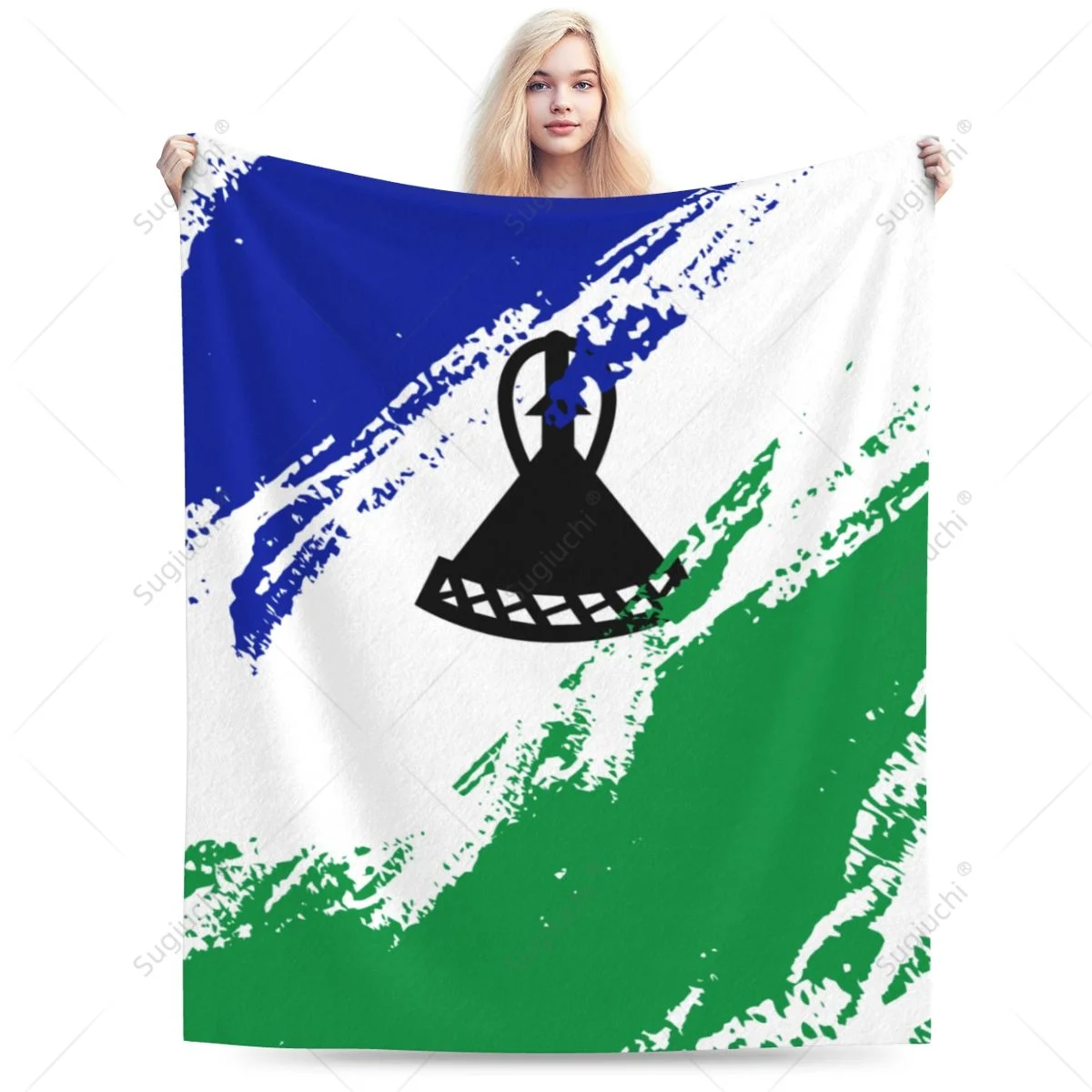Blanket Lesotho Flag Color Flannel Multifunction Camping Sofa Cover Keep Warm