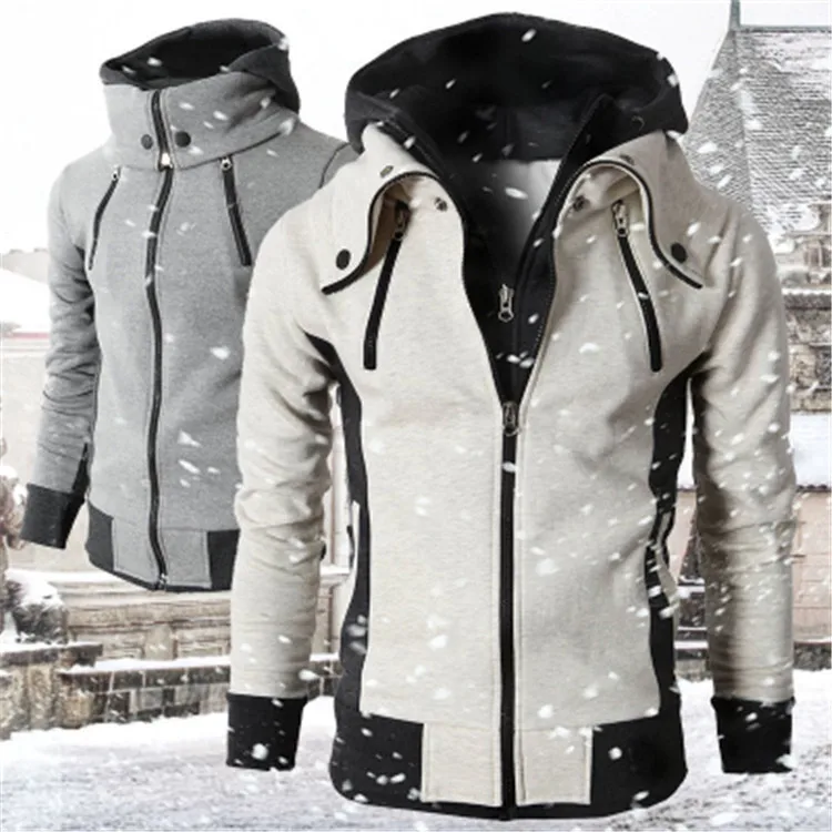 

Hooded Fleece-lined Men's Winter Jacket, Solid Color Full Zip Thickened Cotton Jackets, Outdoor Windproof Coat For Man