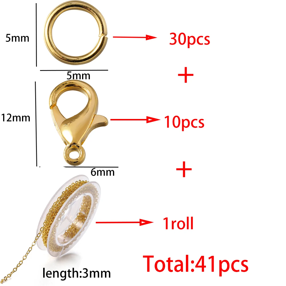 1Set 3m Iron Cable Chain Bulk Chains Link Chain with Lobster Clasps Jump Rings for DIY Necklace Bracelet Jewelry Making Sets