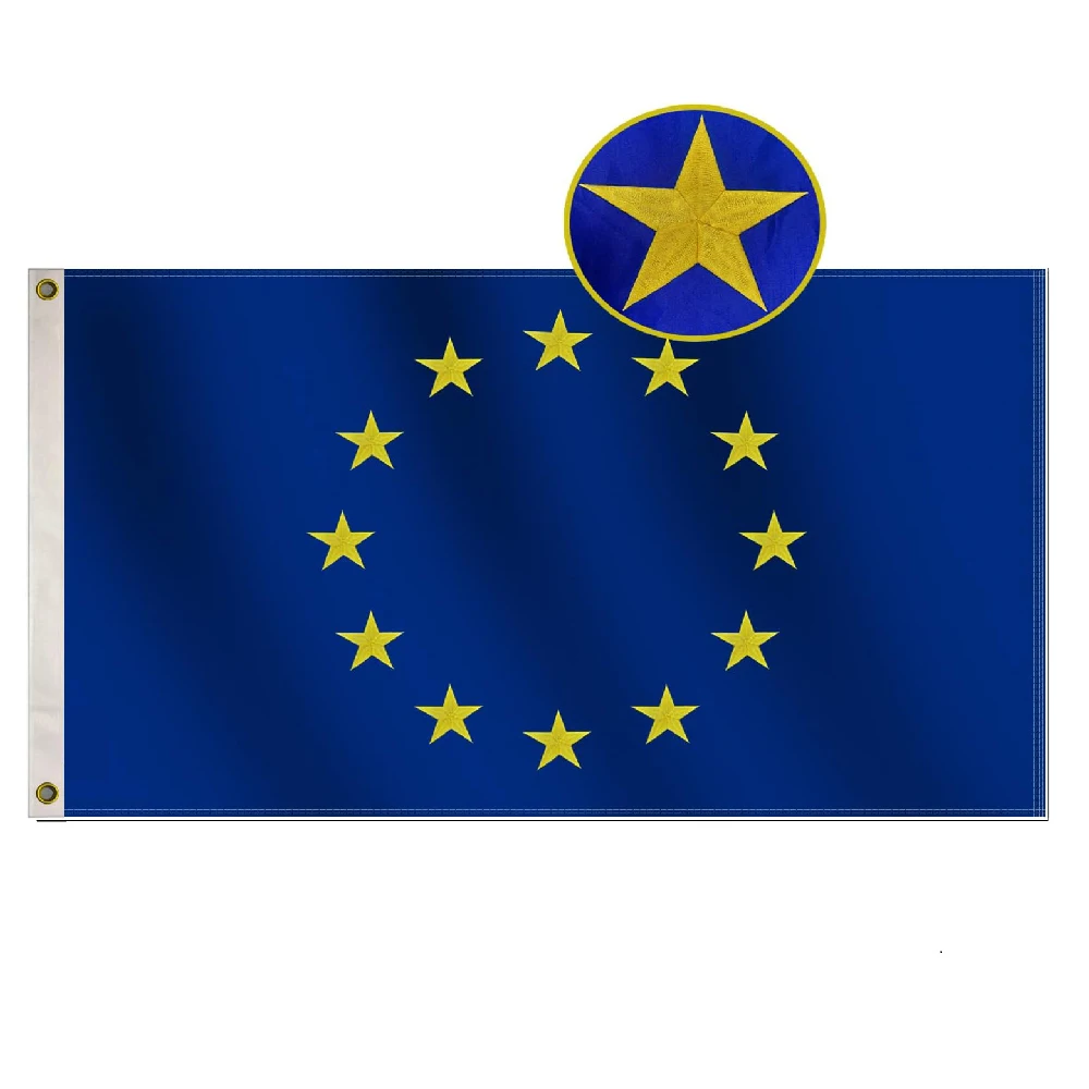 FLAGLINK European Union Flag 90X150CM Outdoor Embroidered 12 Stars Lasting Oxford Nylon Quadruple Stitched Brass Grommets Europe