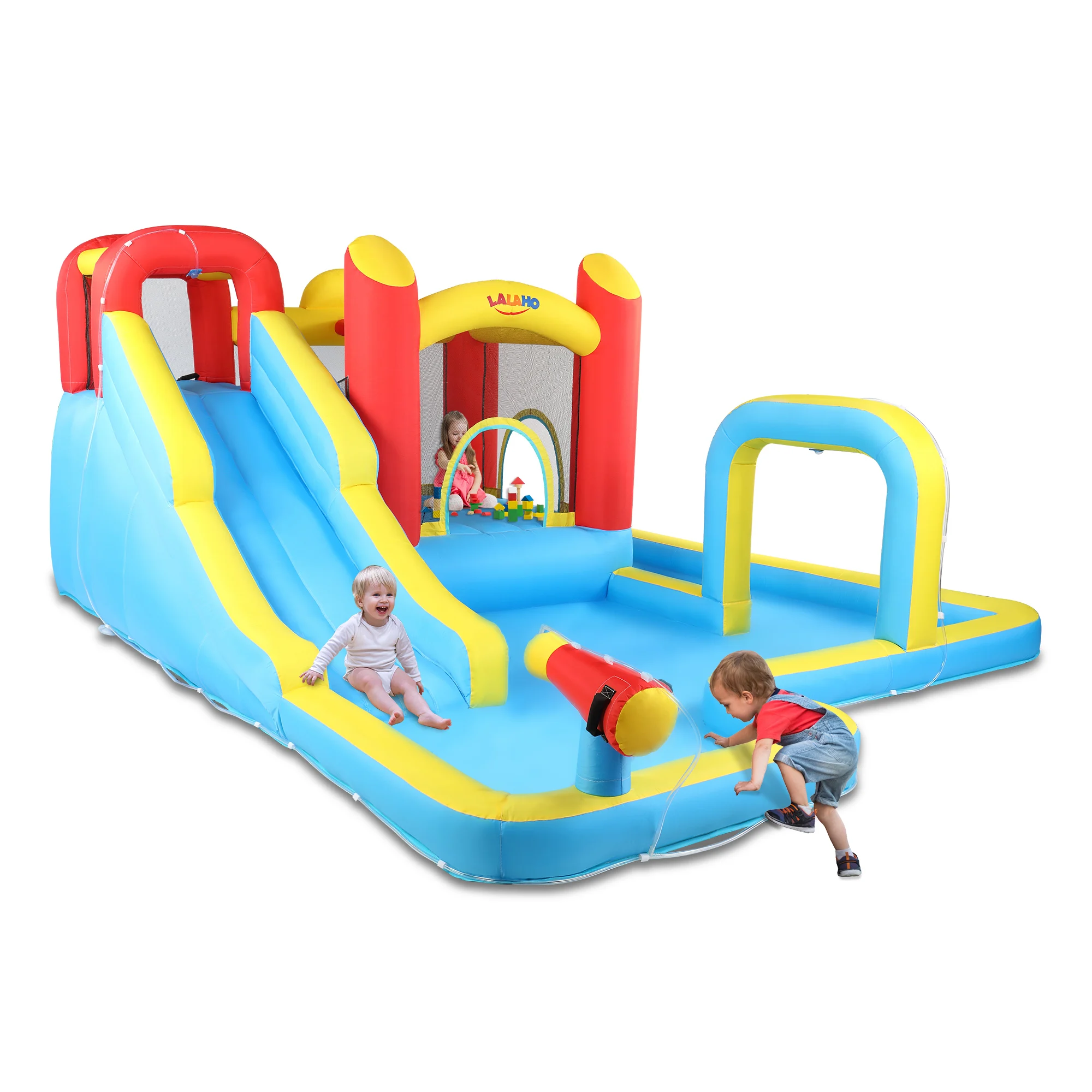 LALAHO 420D 840D Oxford cloth slide pool trampoline red, yellow and blue inflatable castle