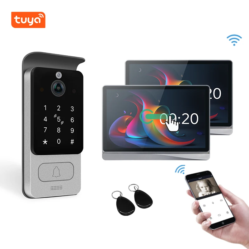 Tuya Smart IP 2MP Video intercomunicador puerta de metal teléfono con control de acceso con tarjeta IC y pantalla táctil de 10 pulgadas