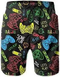 

Men's Gaming Controller Graphic Swim Trunks - Quick-Dry Stretch Soft Lightweight Beach Shorts with Adjustable Drawstring Waist