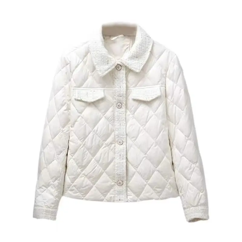 Nowe francuskie parki, vintage patchworkowe kurtki w stylu literackim, krótkie, luźne, eleganckie, w stylu gwiazd, z nutą luksusu, w kratę.