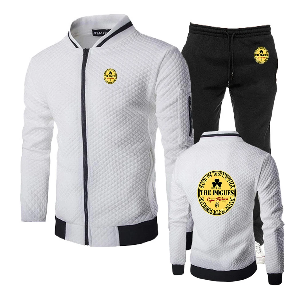 2025 THE POGUES Print Spring And Autumn Men's New Slim-fit Sets Round Neck Designer Casual Cardigan + Trouser Sports Suit