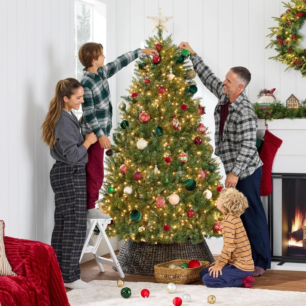 Christmas Tree Fir, 9ft Pre-lit Artificial Full Fir Lighted Holiday Decoration w/Warm White Lights, Metal Stand