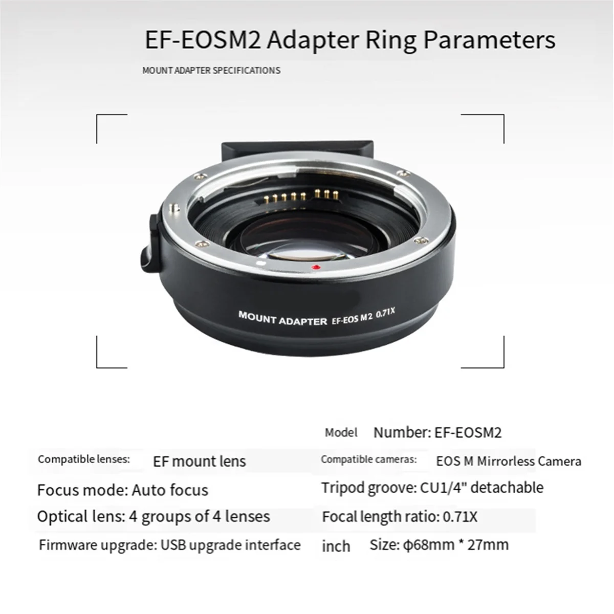 

【Новый купон пользователя】для объектива Canon EF для камеры Canon EOS-M серии EF-EOSM2 0,71X переходное кольцо усилителя скорости с автофокусом