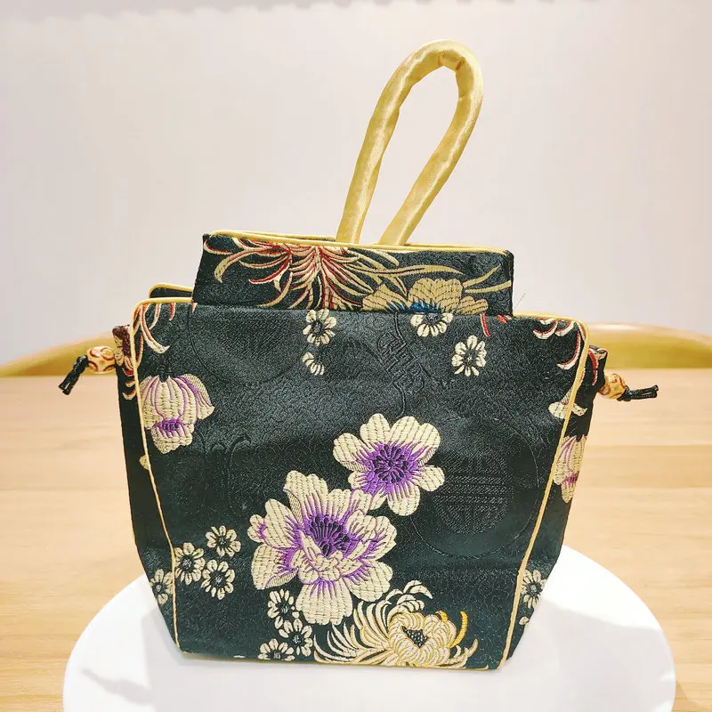 Neo tas tangan brokat Jacquard wanita, aksesori tas tangan desain kepribadian warna hitam ungu putih hijau