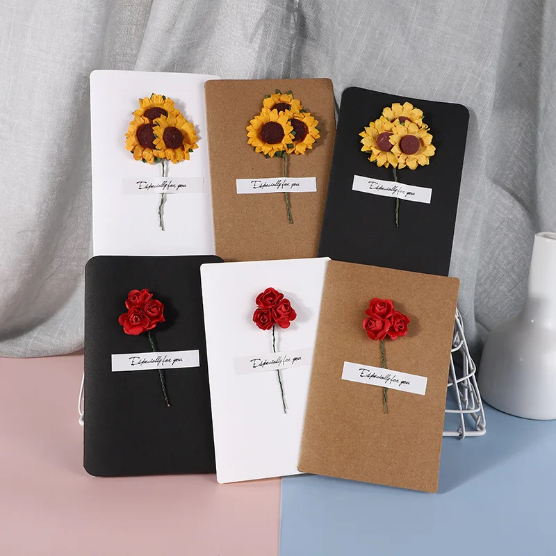 10Pcs/Set Dried Flowers Greeting Card Wedding Invitations DIY Kraft Paper Especially for You Greeting Cards Birthday Postcard