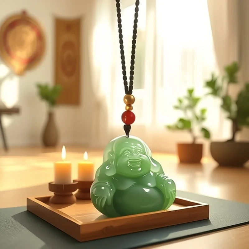 Hetian Green Jade Men And Women, Maitreya , Laughing Buddha, Jadeite Pendant