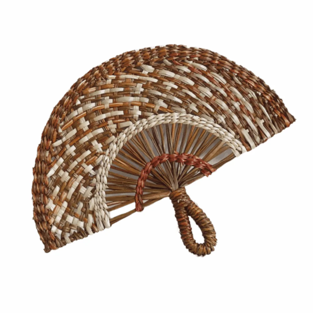 Colorful Hand-woven Straw Fan Vintage Bohemian Decorative Handmade Fan Weaving Technique Handmade Manual Paddle Fan