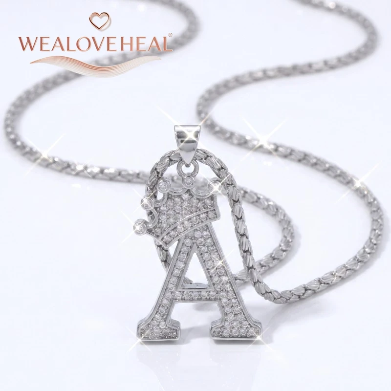 Rhodiumbeschichtete A-Z-Kronen-Initialen-Halskette, Iced Out CZ 26 Buchstaben-Anhängerkette 50 cm, personalisiertes Hip-Hop-Schmuckgeschenk für Sie und Ihn – Detail 15