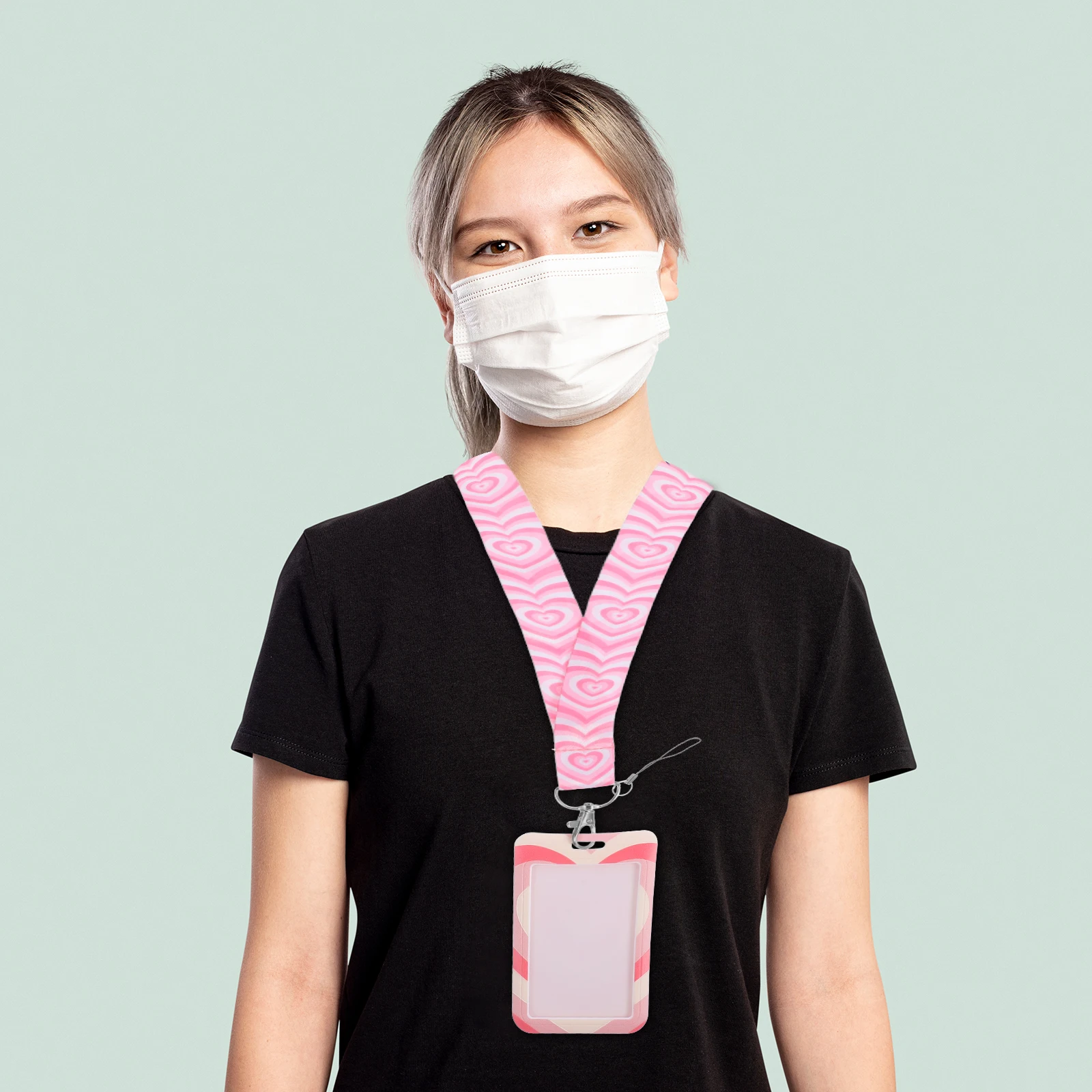 

Adorable Heart Shaped Lanyard Card Holder Plastic ID Cover Students Nurse Badge Multifunction Office Portable Storage Teacher