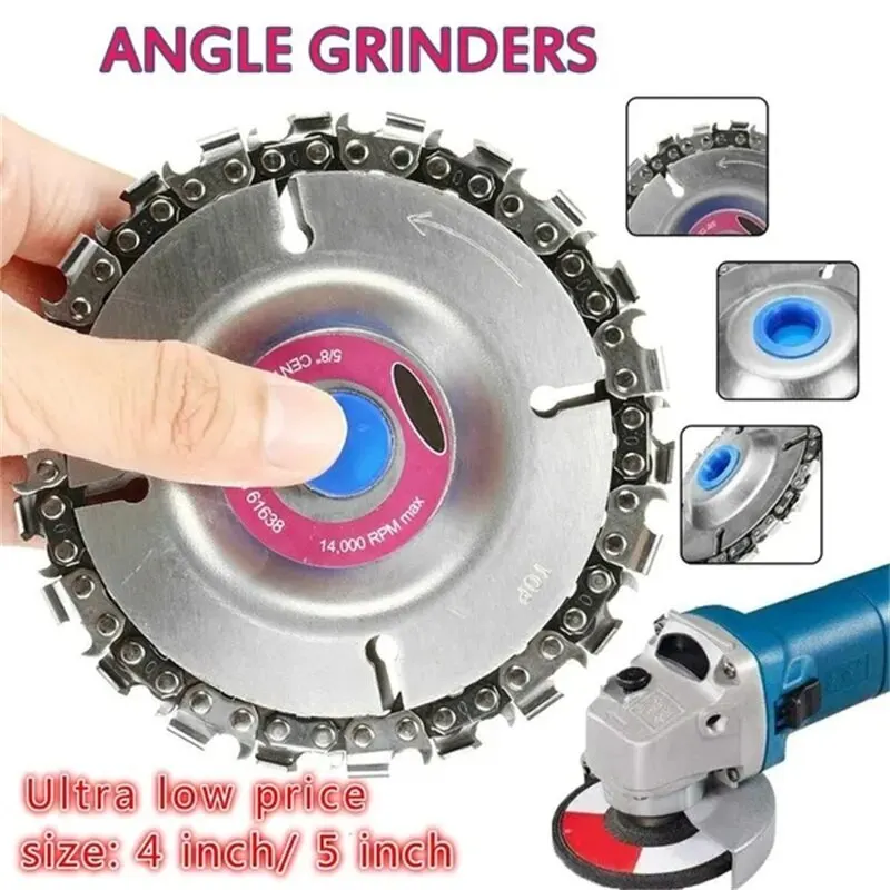 4 Inch 22 Teeth Chain Saw Blade Multifunction Angle Grinder Disc Machine Woodworking Wood Metal Grooving Discs Fine Cutting Tool