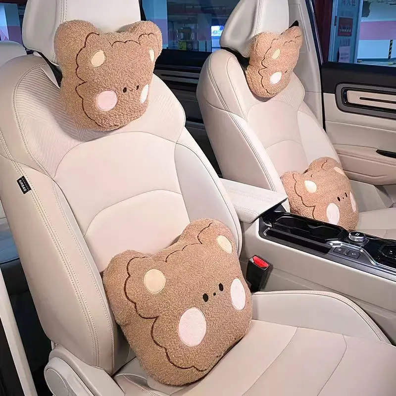 Cartoon Cute Animal Car Headrest Auto Seat Cover Head Neck Rest Cushion Plush Soft Comfy Car Pillow For Most Model Accessories