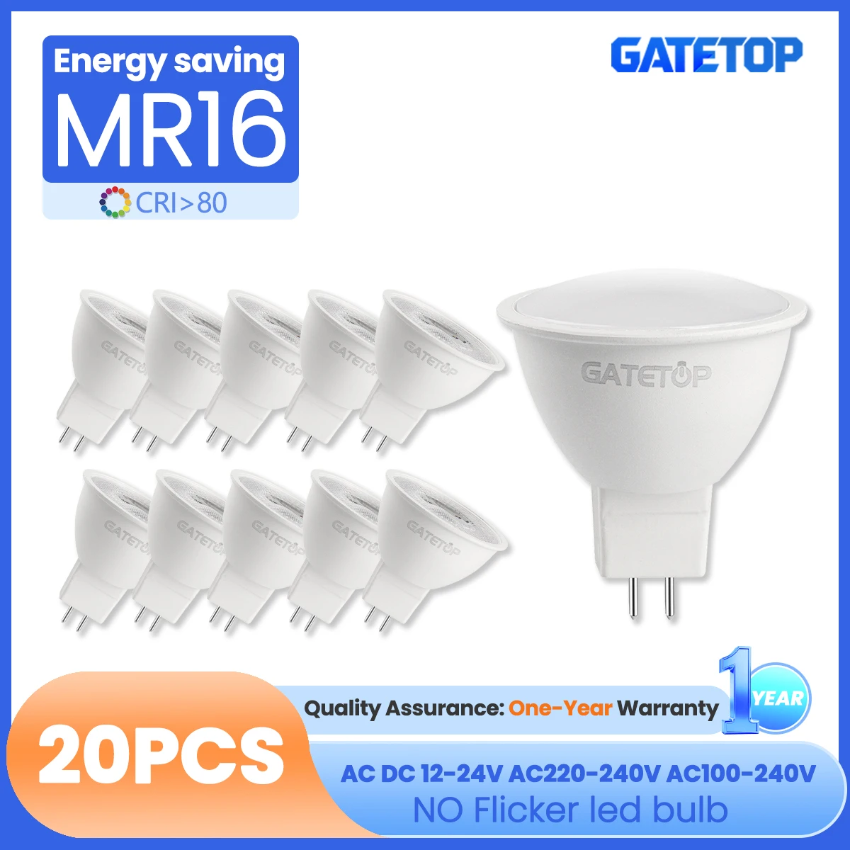 20PCS Multi-Voltage MR16 GU5.3 LED Spotlights 12V/110V/220V Bombillas Replace 50W Halogen Bulbs for Home Office Ceiling Lighting