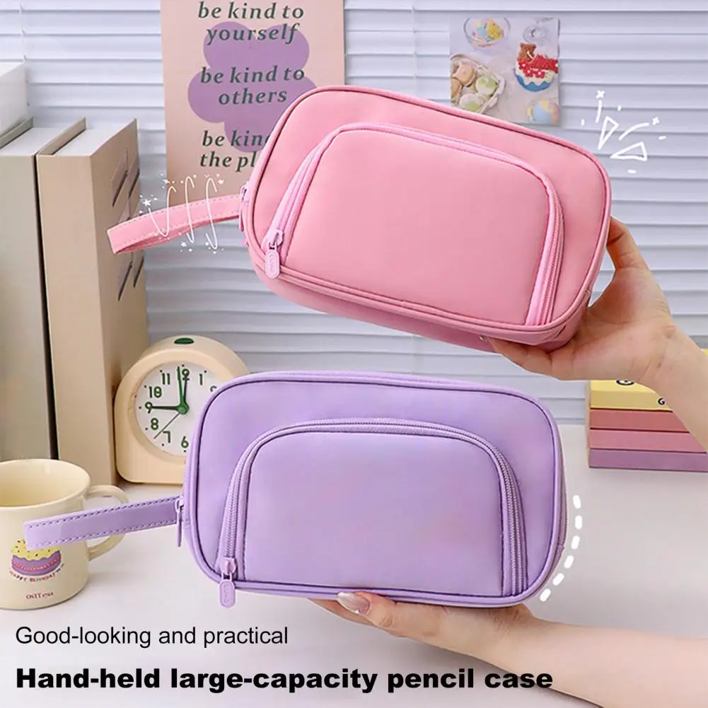 Kotak pensil multifungsi, tempat pensil kapasitas pelajar dengan banyak kompartemen untuk siswa