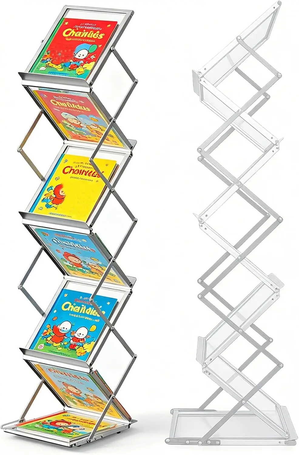 Literature Rack Foldable Brochure Magazine Display Silver Single