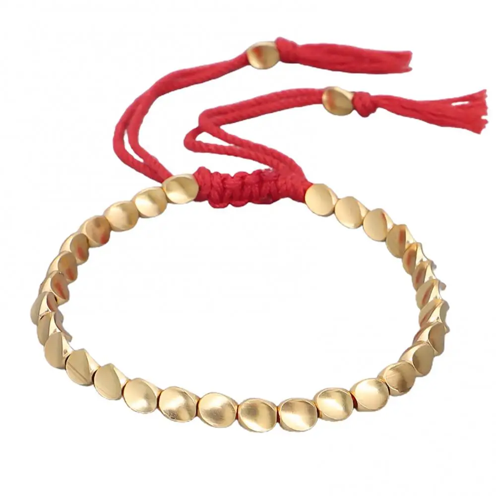 Unisex Handmade Braided Copper Beads Drawstring Lucky Rope String Chain Bracelet Hand Chain Woven Bracelet