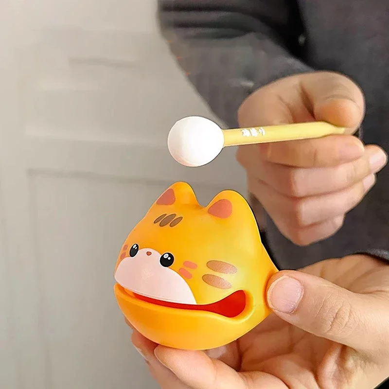 Cute Wooden Fish Drum Percussion Instrument Funny Desktop Ornament Animal Doll Toy Plastic Fortune Cat Musical Instrument