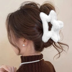 New Winter Faux Fur Hair Claw Elegant Hollow Five-Pointed Star Hairpins Plush Hair Clip BarretteWomen Girls Hair Accessories