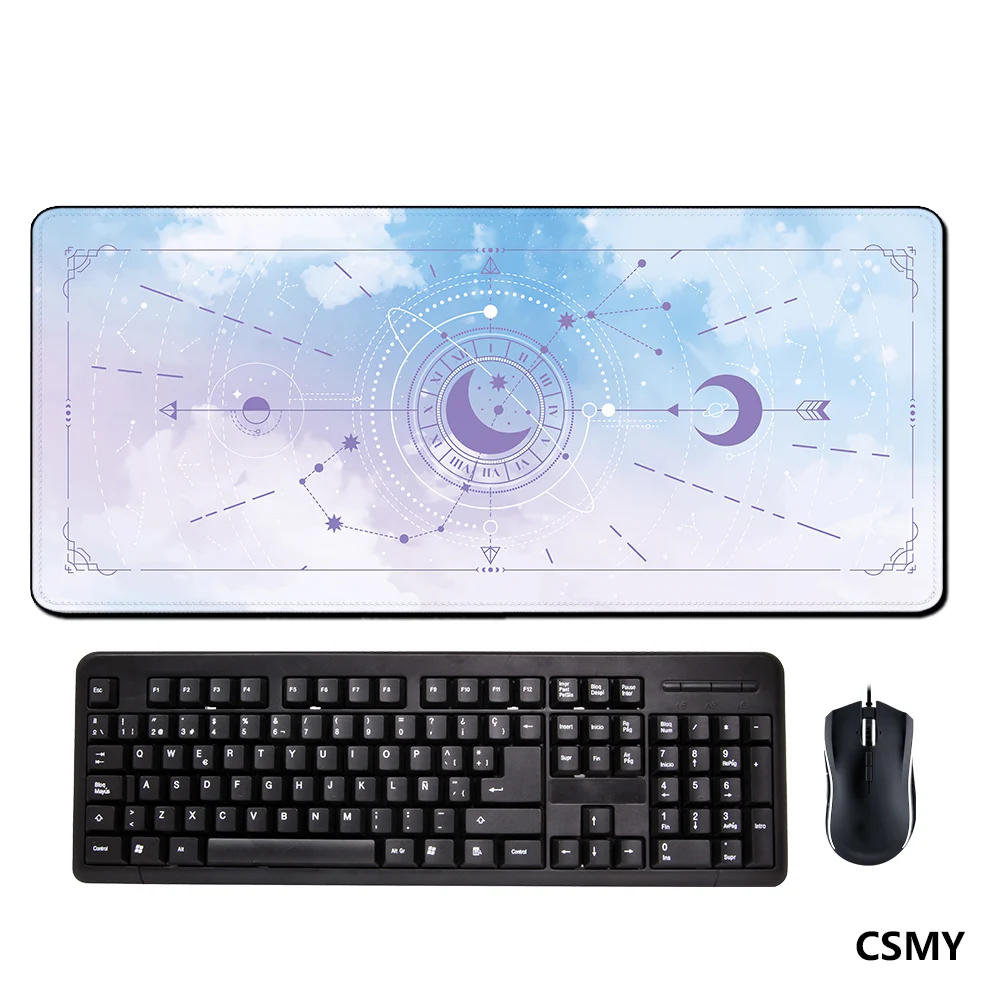 Moon Space RGB Mouse Pad White Art Large Keyboard Mat Office Desk Mat Gaming Desk Kawaii LED Light Dazzling Cool Mousepad