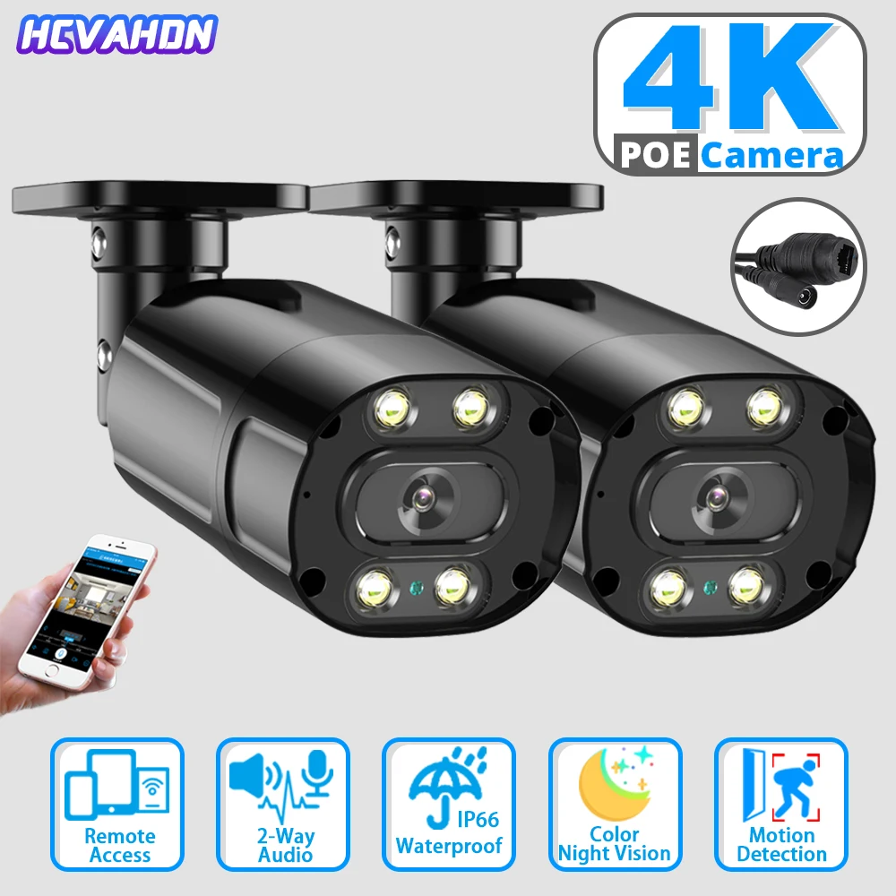 

8MP 5MP POE Camera Outdoor Waterproof 4K Video Recording Surveillance IP Cameras Human Detection 2-Way Audio Color Night Vision