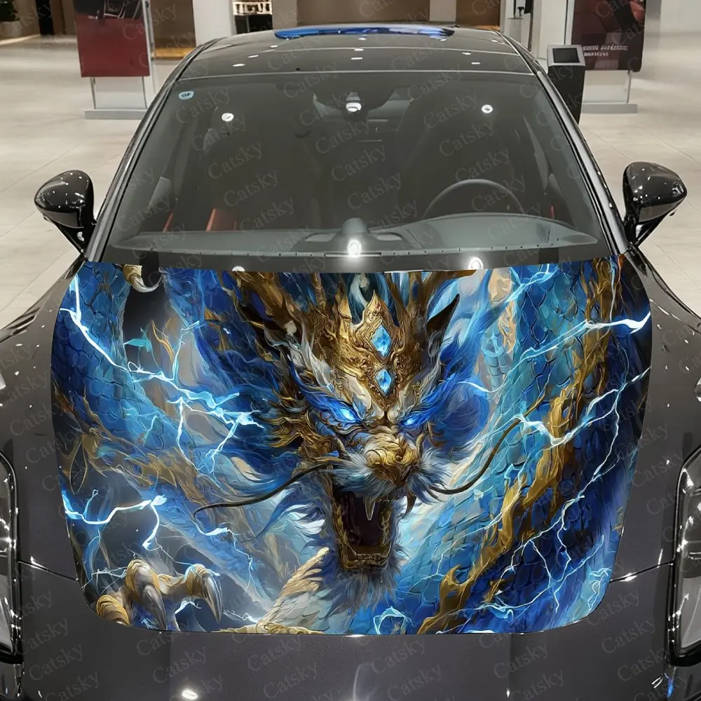 

Thunde Dragon King Car Vinyl Wrap, PVC Material Waterproof Car Hood Sticker, Self-Adhesive Scratch-Resistant Stickers for Engine