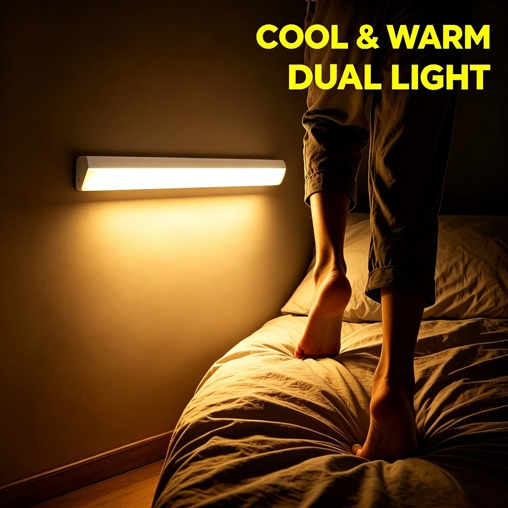 For USB Type C Rechargeable Motion Sensor LED Closet Light Wireless Stick On Under Cabinet Wardrobe Stair Night Lamp - 30CM