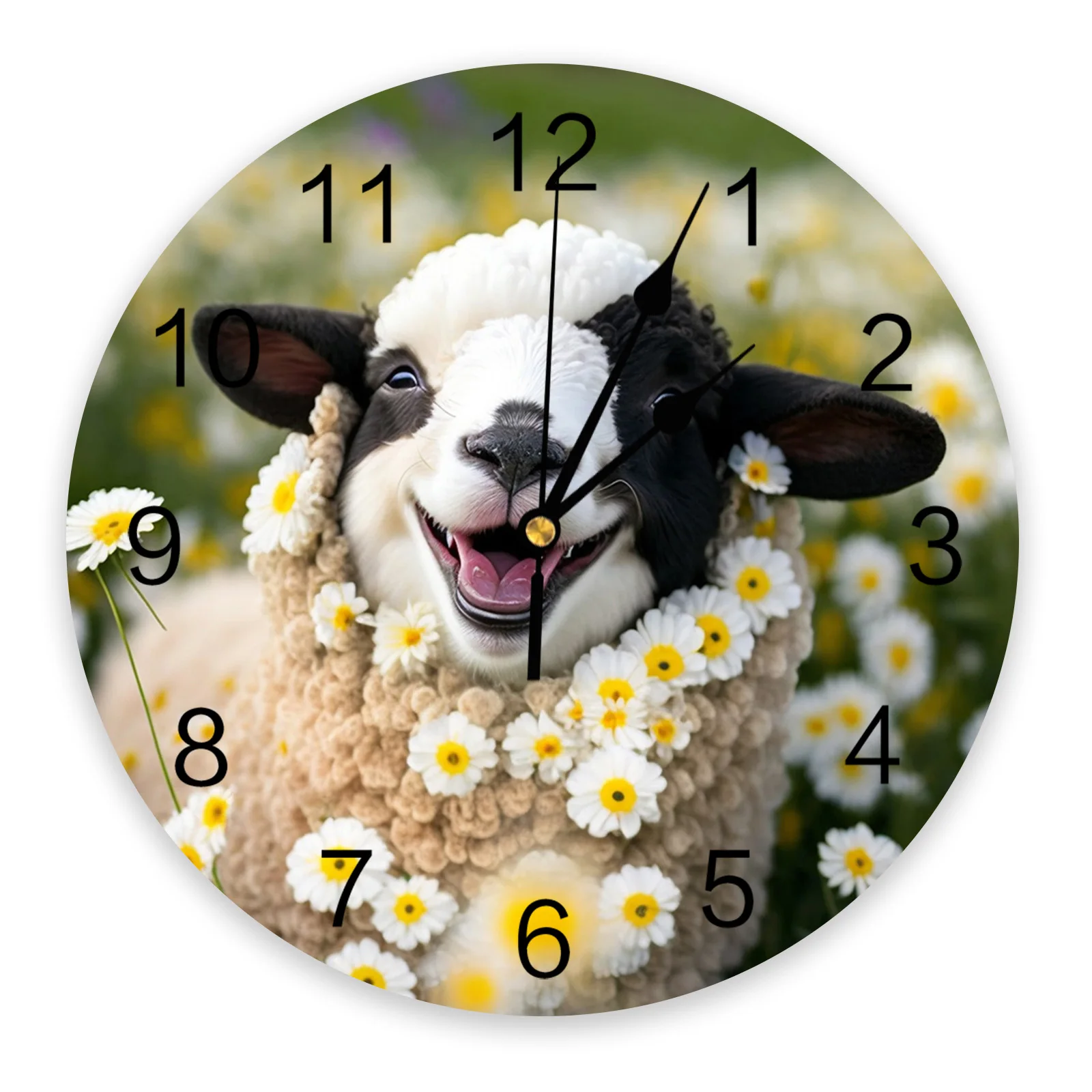 Sheep Daisies Farm Wall Clock Silent Digital Clocks for Home Bedroom Kitchen Living Room Decoration