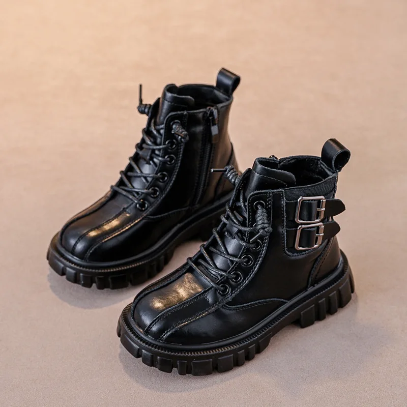 Kids Boots 2023 Winter Toddler Boys Fashion Brand Chelsea High Top Shoes Baby Girls British Casual Genuine Leather Warm Platform