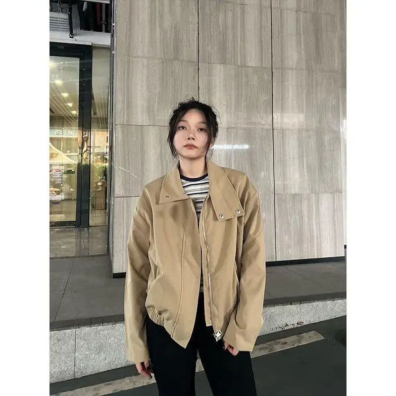 

Женская хлопковая куртка-бомбер в американском ретро-стиле с лоскутным узором, укороченная, свободного кроя, с воротником-стойкой, для работы, весна-осень 2025