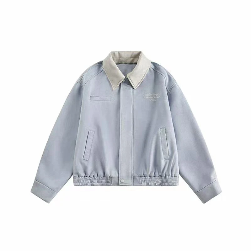 Jaqueta americana de camurça falsa feminina, casaco solto casual de rua com gola entalhada, manga comprida, zíper, vintage, beisebol, estilo preppy, roupa externa