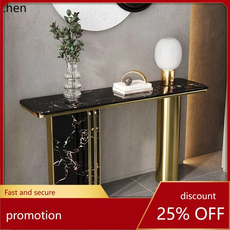 HXL Light Luxury Entrance Hall Rock Slab Console Table Ultra Narrow Wall-Mounted Sideboard Display Cabinet